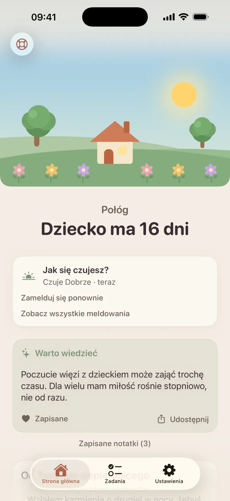 Zrzut ekranu aplikacji Postpartum Hero